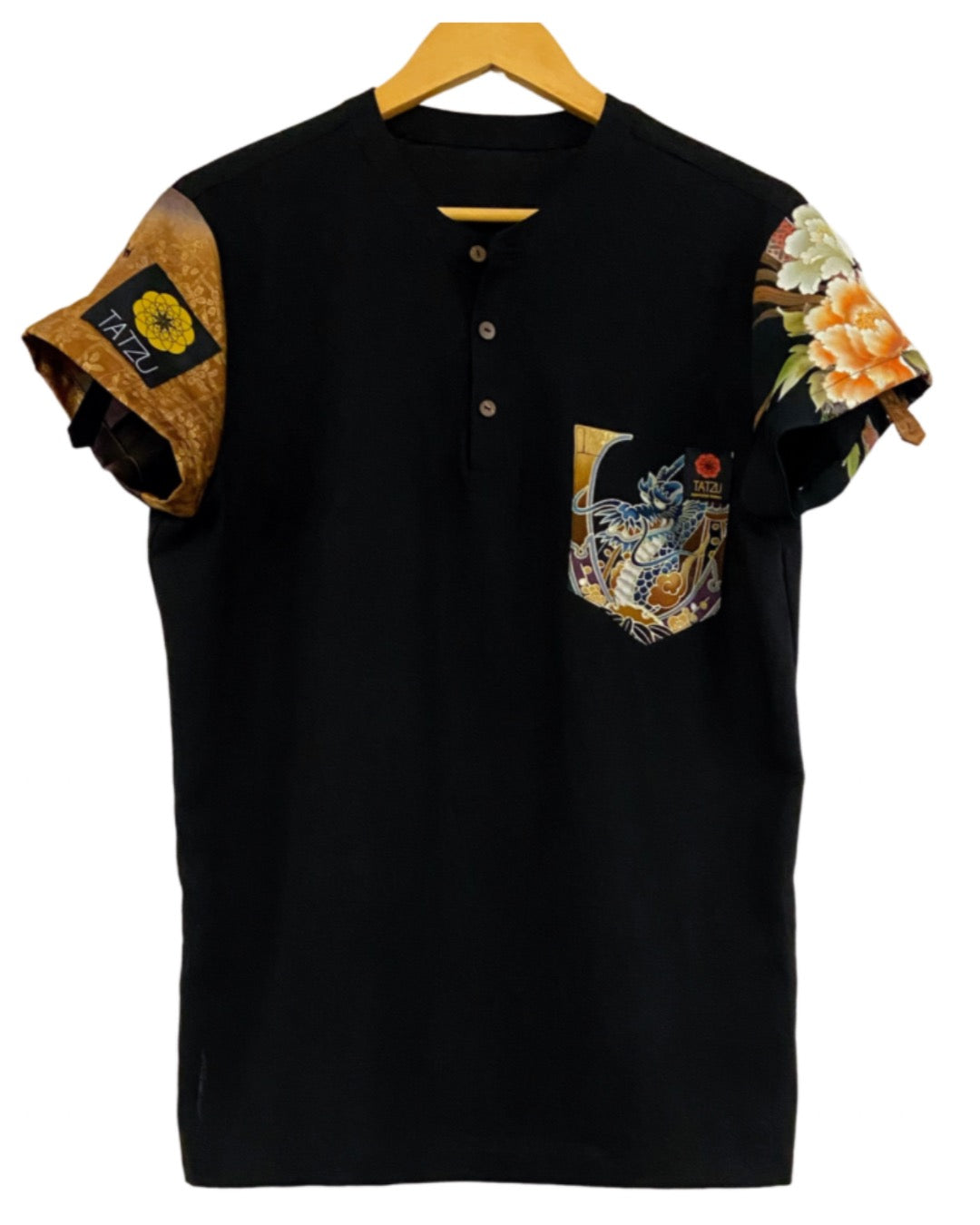 TATZU 着物リメイク ヘンリーネック Tシャツ / Remade Kimono Henry Neck TShirt