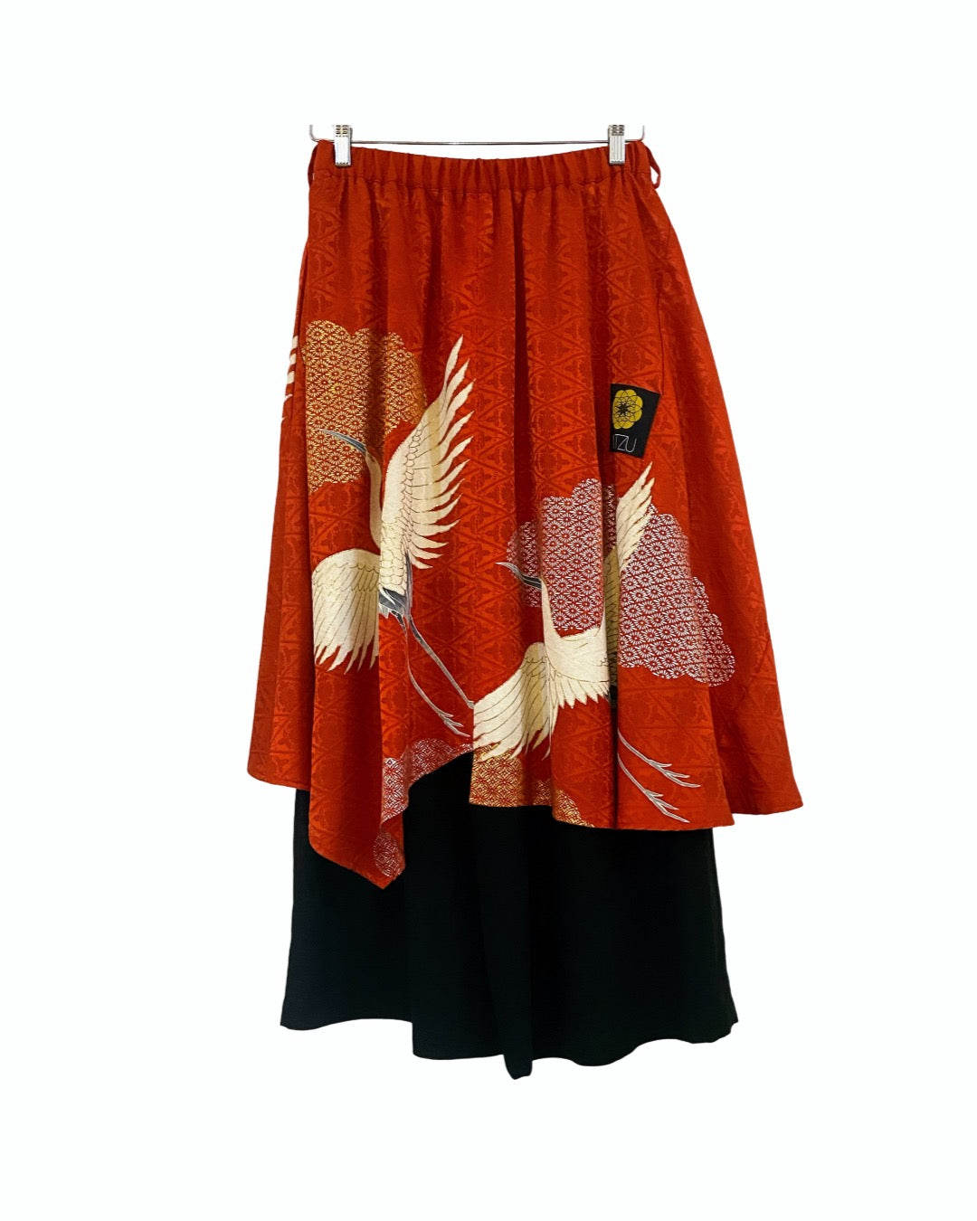 TATZU Remade Kimono Asymmetry Draped Layered Skirt with Inner Pants|Vermilion Crane Cascade
