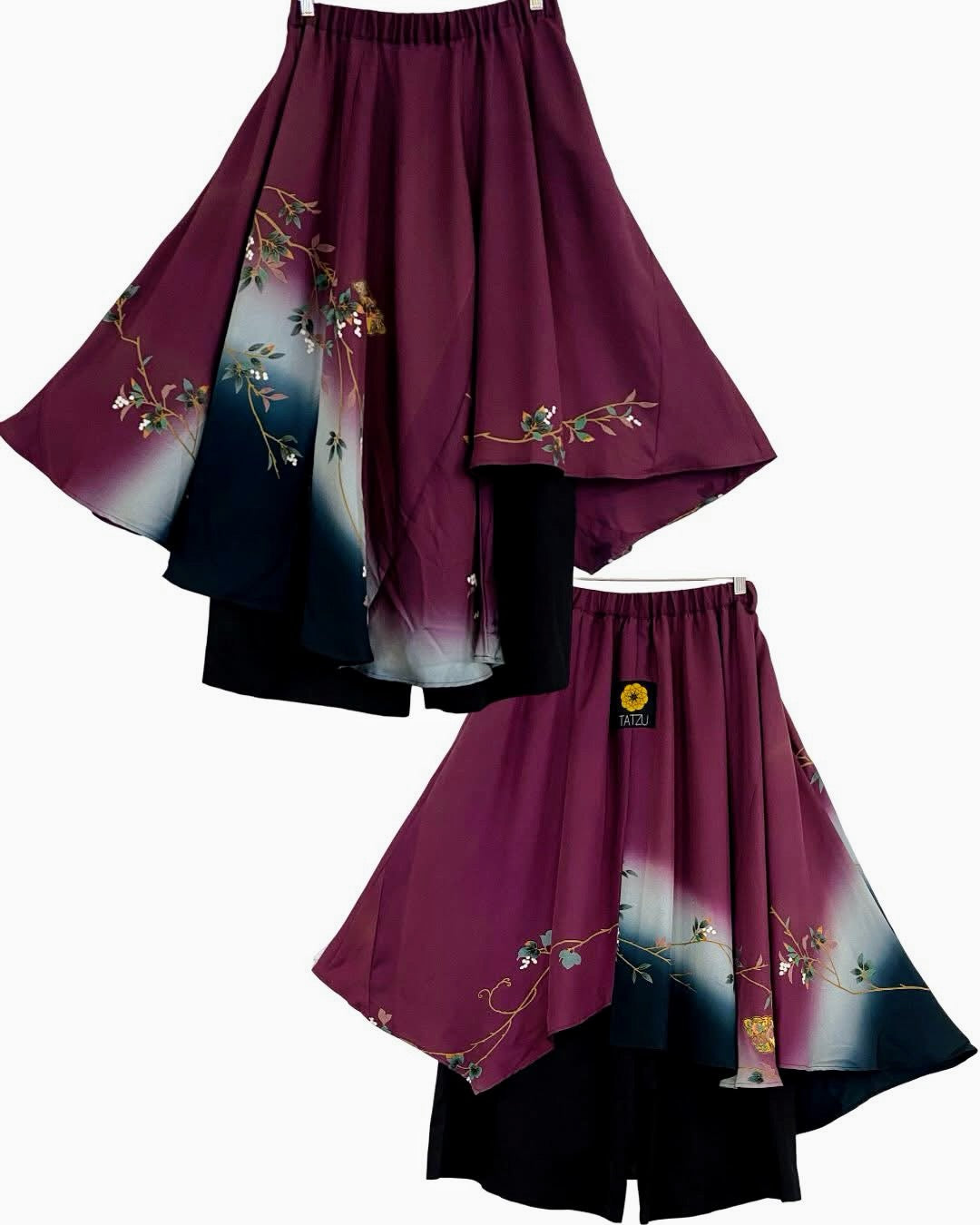 NEO SAMURAI Asymmetric Drape Skirt Pants | Wine Black × Florals