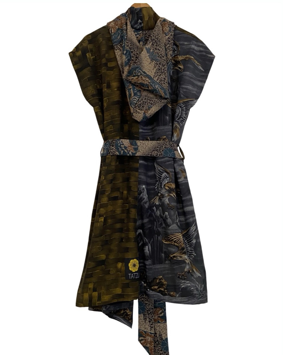 TATZU 着物リメイク アシンメトリー ガウンパーカー|Shadow Eagle / Remade Kimono Asymmetry Gown Hoodie