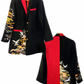TATZU 黒留袖リメイク ノッチドラペルカラー バイカラー ジャケット｜Scarlet Divide Crane / Remade Black Tomesode Kimono Notch Lapel Collar Bi-color Jacket