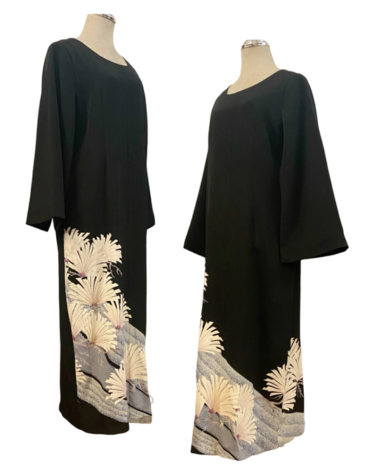 TATZU 黒留袖リメイク ケープスリーブ ドレス / Remade Kurotomesode Cape Sleeve Dress | Made to Order