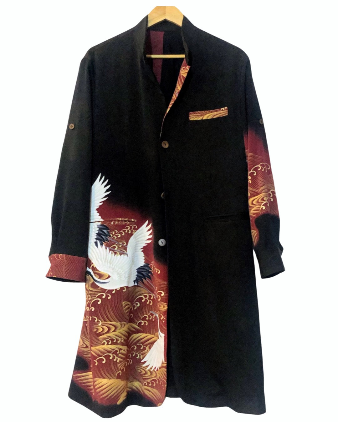 TATZU 黒留袖リメイク ノッチドラペル ロングジャケット / Remade Kurotomesode Notch Lapel Long Jacket | Made to Order