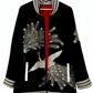 TATZU 黒留袖リメイク スカジャン ジャケット｜Silver Crane × Hidden Tiger Requiem / Remade Black Tomesode Kimono Japanese Embroidered Souvenir Jacket (Sukajan)