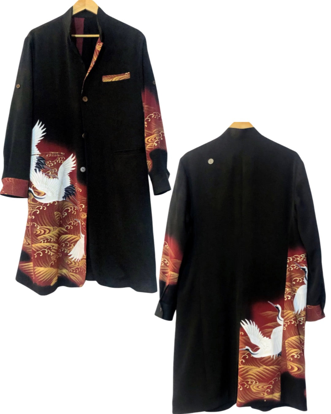 TATZU 黒留袖リメイク ノッチドラペル ロングジャケット / Remade Kurotomesode Notch Lapel Long Jacket | Made to Order