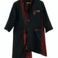 TATZU 着物リメイク スタンドカラー アシンメトリー バイカラー ロングジャケット｜Crimson Static Obsidian / Remade Kimono Stand Collar Asymmetry Bi-Color Long Jacket