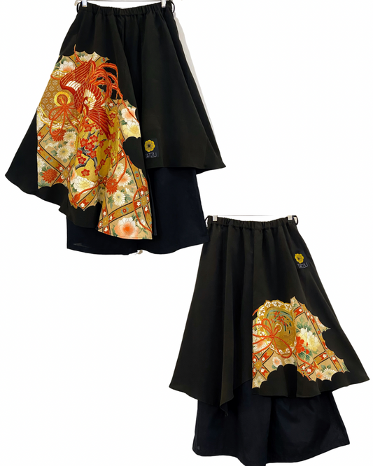 TATZU 黒留袖リメイク アシンメトリー ドレープレイヤード スカート&パンツ - Edition I / Remade Kurotomesode Asymmetry Drape Layered Skirt
