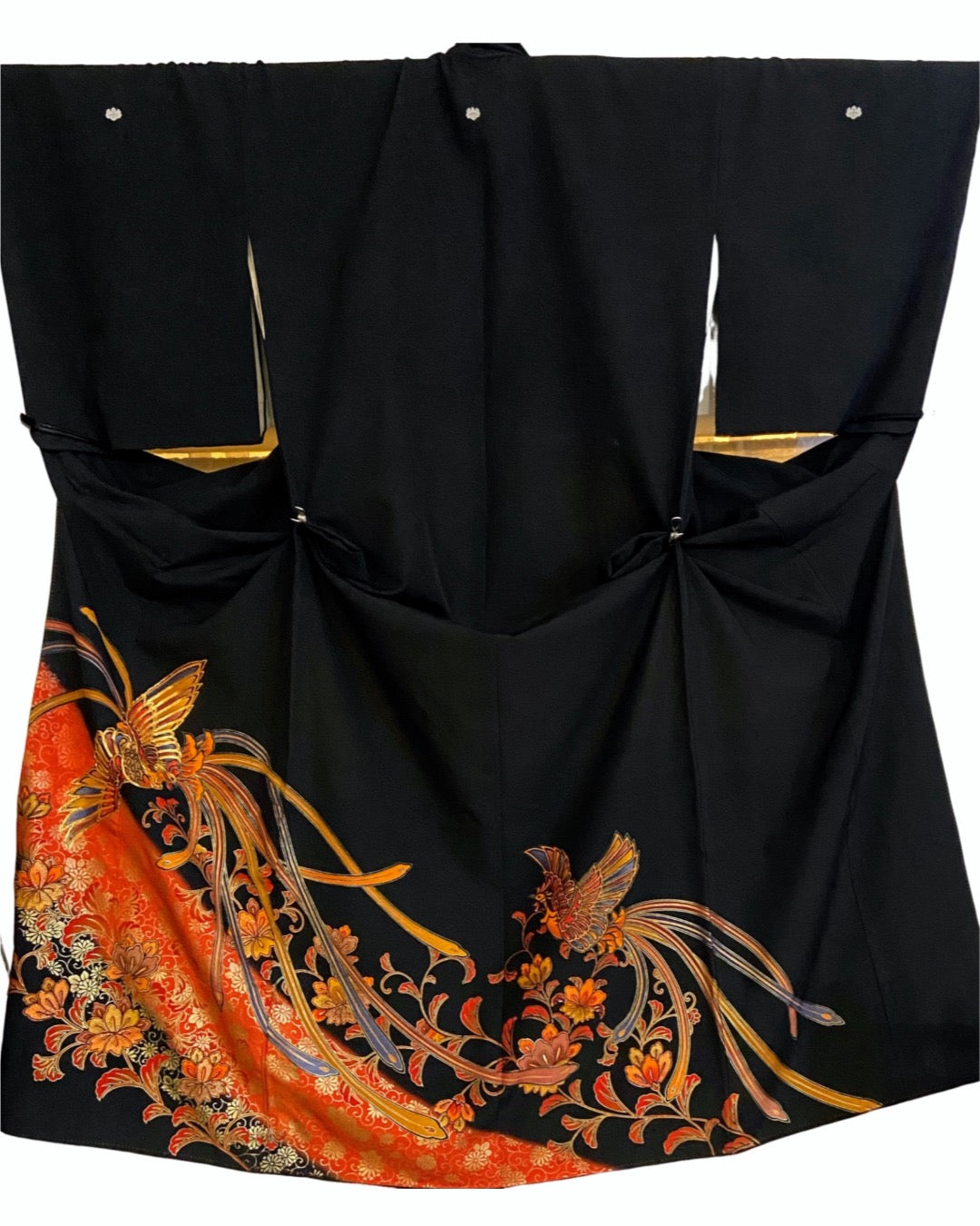 TATZU 黒留袖リメイク アシンメトリー ドレープレイヤード ワイドスカート インナーパンツ付  / Remade Kurotomesode Asymmetric Draped Layered Wide Skirt with Pants｜Made to Order