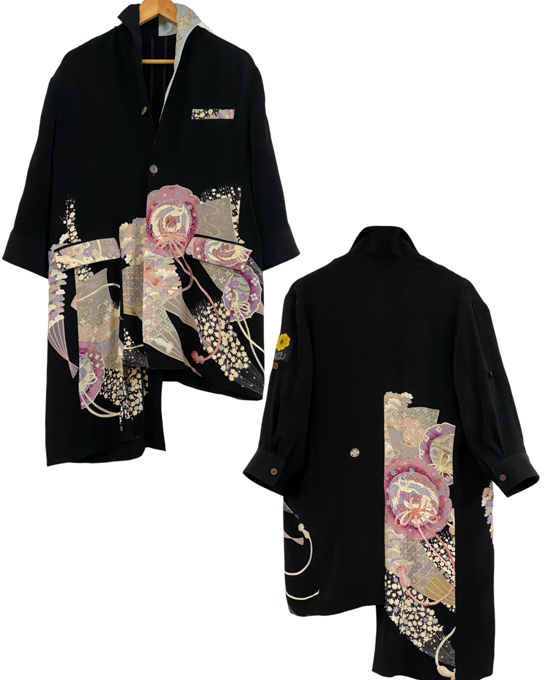 TATZU 黒留袖リメイク スタンドカラー アシンメトリーロングジャケット - Edition II / Remade Kurotomesode Stand Collar Asymmetry Long Jacket