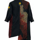 TATZU 着物リメイク スタンドカラー アシンメトリー バイカラー ロングジャケット｜Crimson Static Obsidian / Remade Kimono Stand Collar Asymmetry Bi-Color Long Jacket