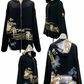 TATZU Remade Black Tomesode Kimono Zipper Hoodie｜Midnight Pine Reverie