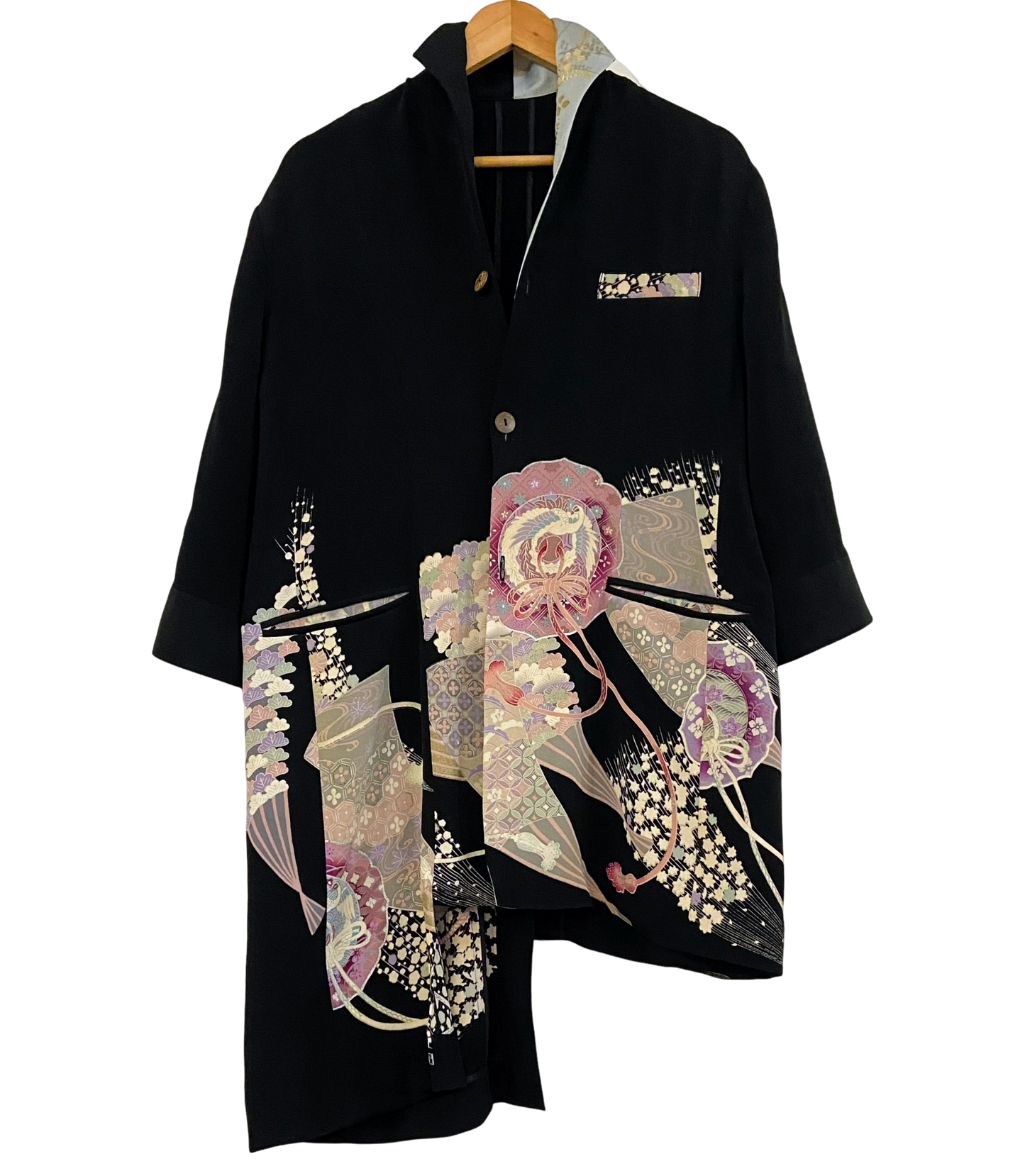 TATZU 黒留袖リメイク スタンドカラー アシンメトリーロングジャケット - Edition II / Remade Kurotomesode Stand Collar Asymmetry Long Jacket