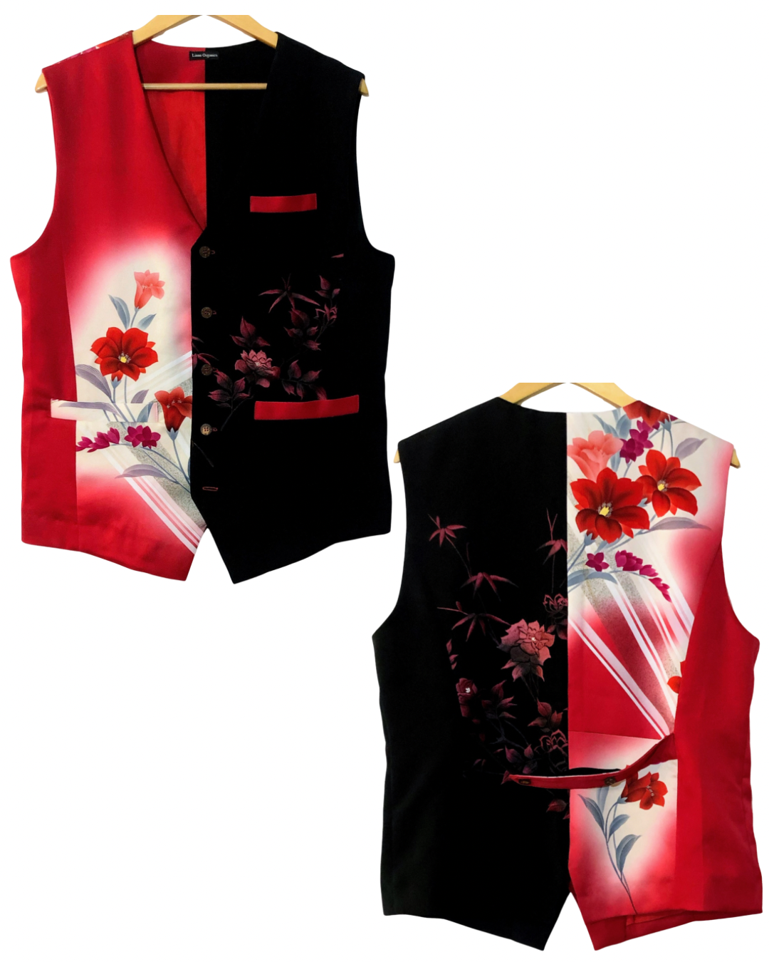 TATZU 着物リメイク ツートンフローラル アシンメトリージレ / Remade Kimono Two-Tone Floral Asymmetry Gilet