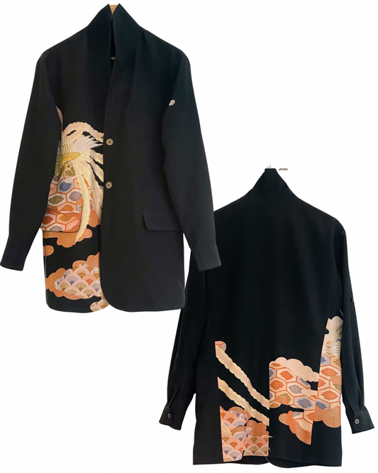 TATZU 黒留袖リメイク スタンドカラージャケット / Remade Kurotomesode Stand Collar Jacket | Made to Order