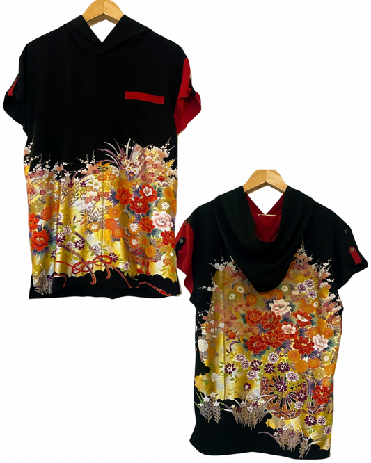 TATZU 黒留袖リメイク プルオーバーパーカー / Remade Kurotomesode Pullover Hoodie | Made to Order