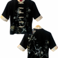 TATZU 着物リメイク スタンドカラー チャイニーズボタン シャツ｜Silver Nocturne Botanica / Remade Kimono Stand Collar Chinese Button Shirt