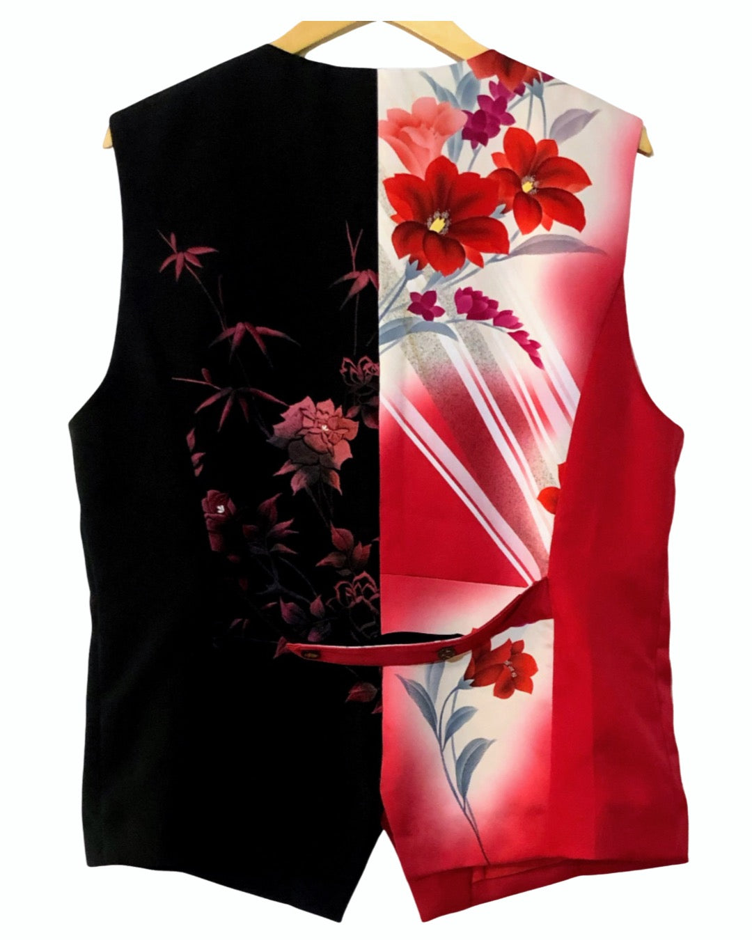 TATZU 着物リメイク ツートンフローラル アシンメトリージレ / Remade Kimono Two-Tone Floral Asymmetry Gilet