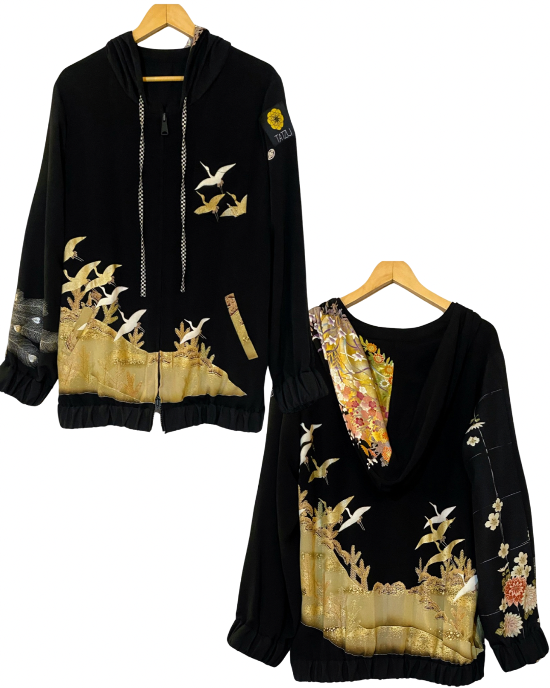 TATZU 黒留袖リメイク ジップパーカー / Remade Kurotomesode Zipper Hoodie｜Made to Order