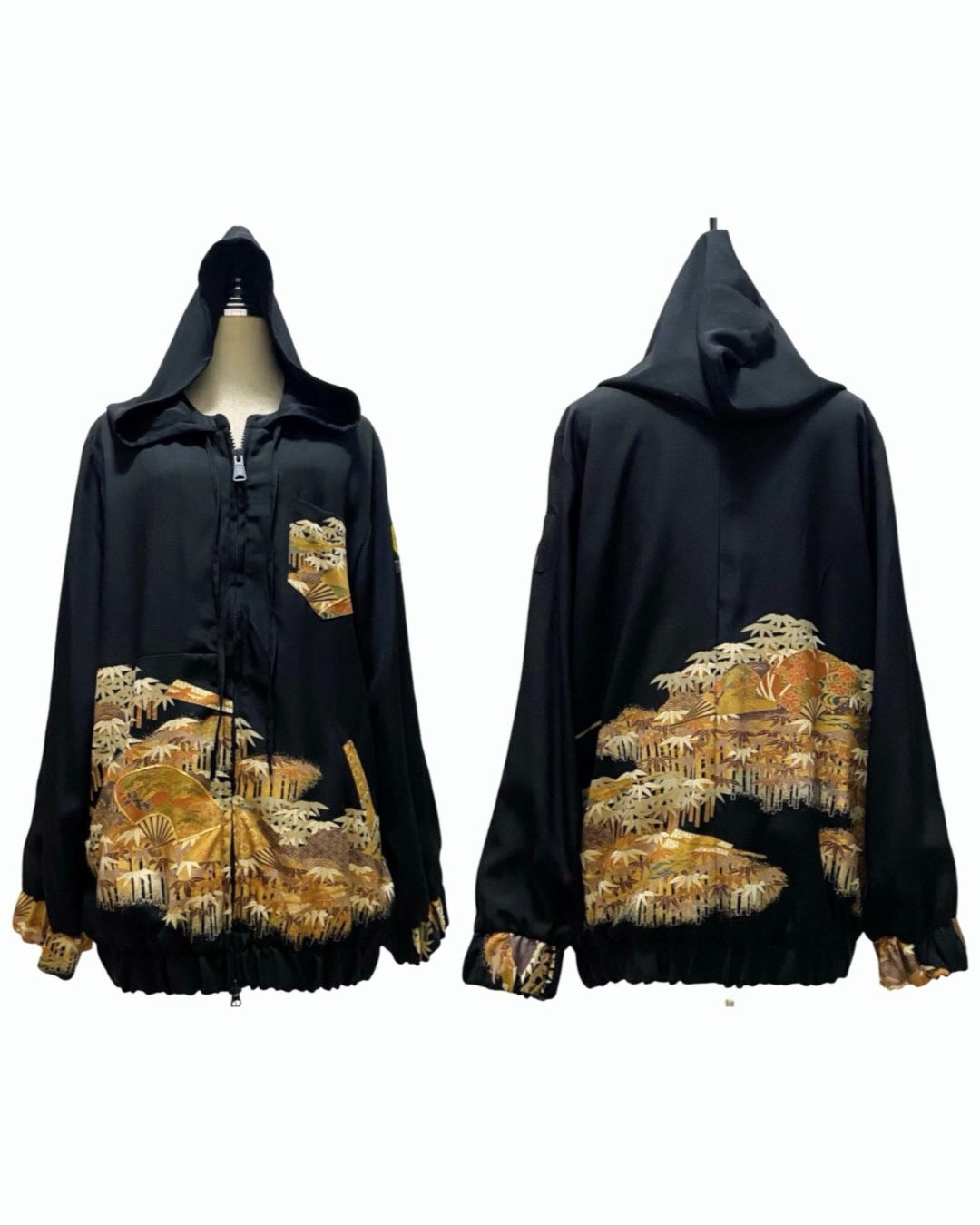 TATZU 黒留袖リメイク ジップパーカー / Remade Kurotomesode Zipper Hoodie | Made to Order