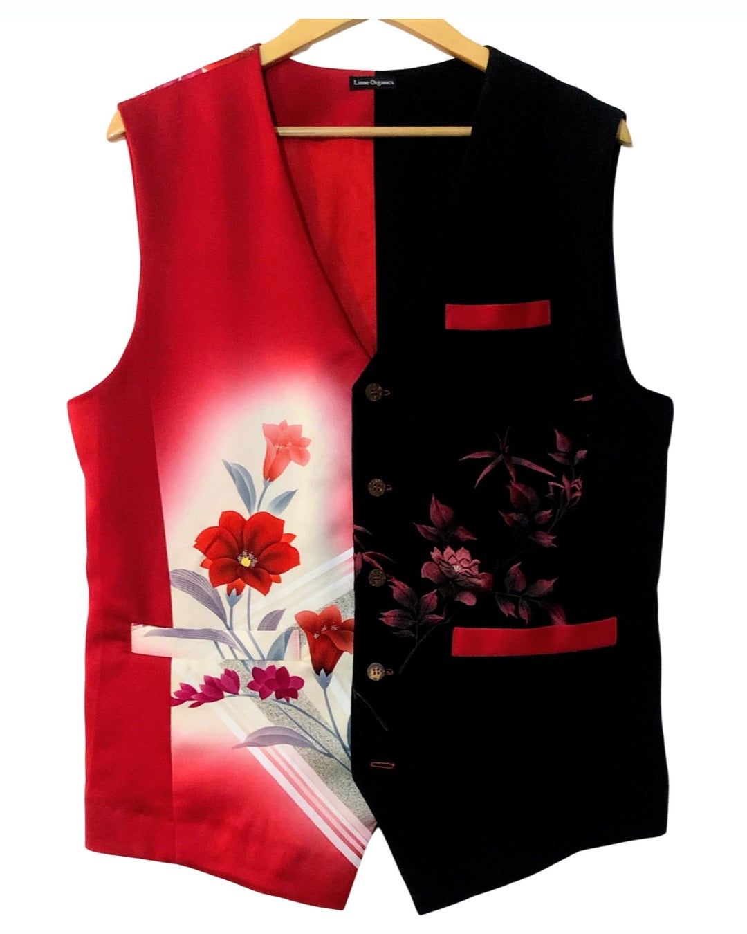 TATZU 着物リメイク ツートンフローラル アシンメトリージレ / Remade Kimono Two-Tone Floral Asymmetry Gilet