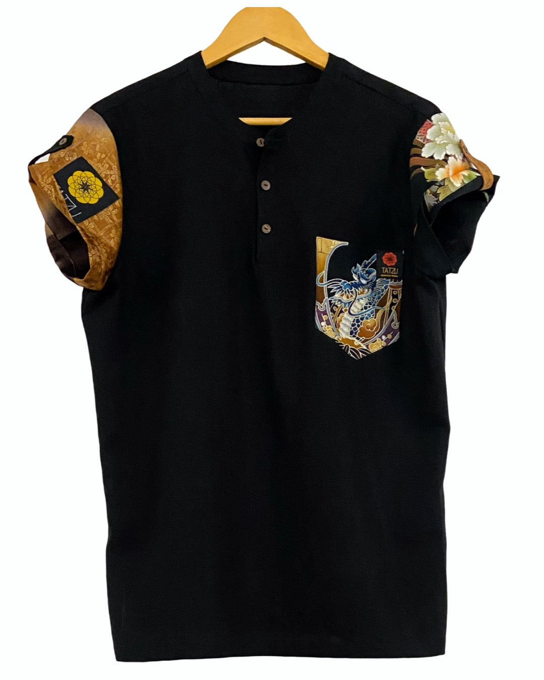 TATZU 着物リメイク ヘンリーネック Tシャツ / Remade Kimono Henry Neck TShirt