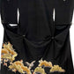 TATZU Remade Black Tomesode Kimono Asymmetry Draped Layered Skirt with Inner Pants｜Golden Crane Pine