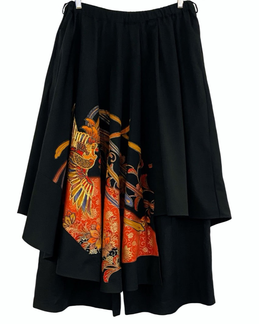 TATZU 黒留袖リメイク アシンメトリー ドレープレイヤード スカート＆パンツ / Remade Kurotomesode Asymmetric Draped Layered Skirt & Pants | Made to Order