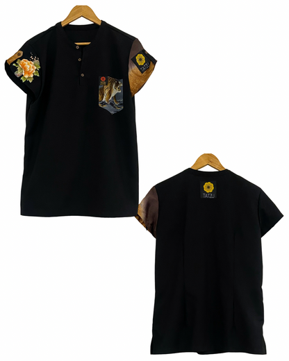 TATZU 着物リメイク ヘンリーネック Tシャツ / Remade Kimono Henry Neck TShirt