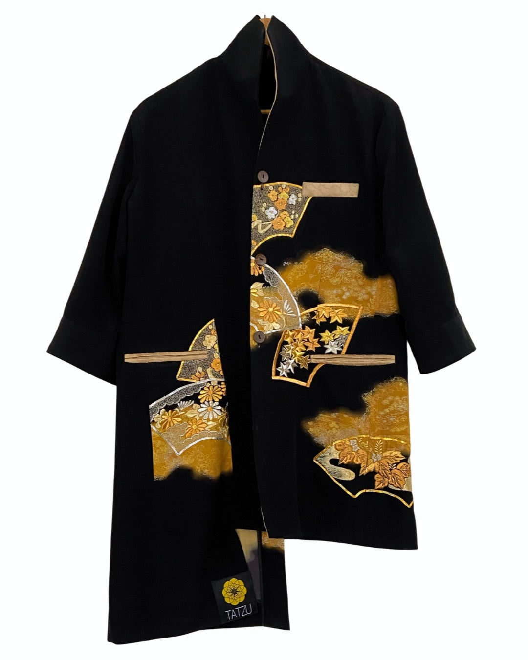 TATZU 黒留袖リメイク スタンドカラー アシンメトリー ロング