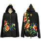 TATZU 黒留袖リメイク ジップパーカー｜Crimson Camellia Nocturne / Remade Black Tomesode Kimono Zipper Hoodie