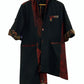 TATZU 着物リメイク スタンドカラー アシンメトリー バイカラー ロングジャケット｜Crimson Static Obsidian / Remade Kimono Stand Collar Asymmetry Bi-Color Long Jacket