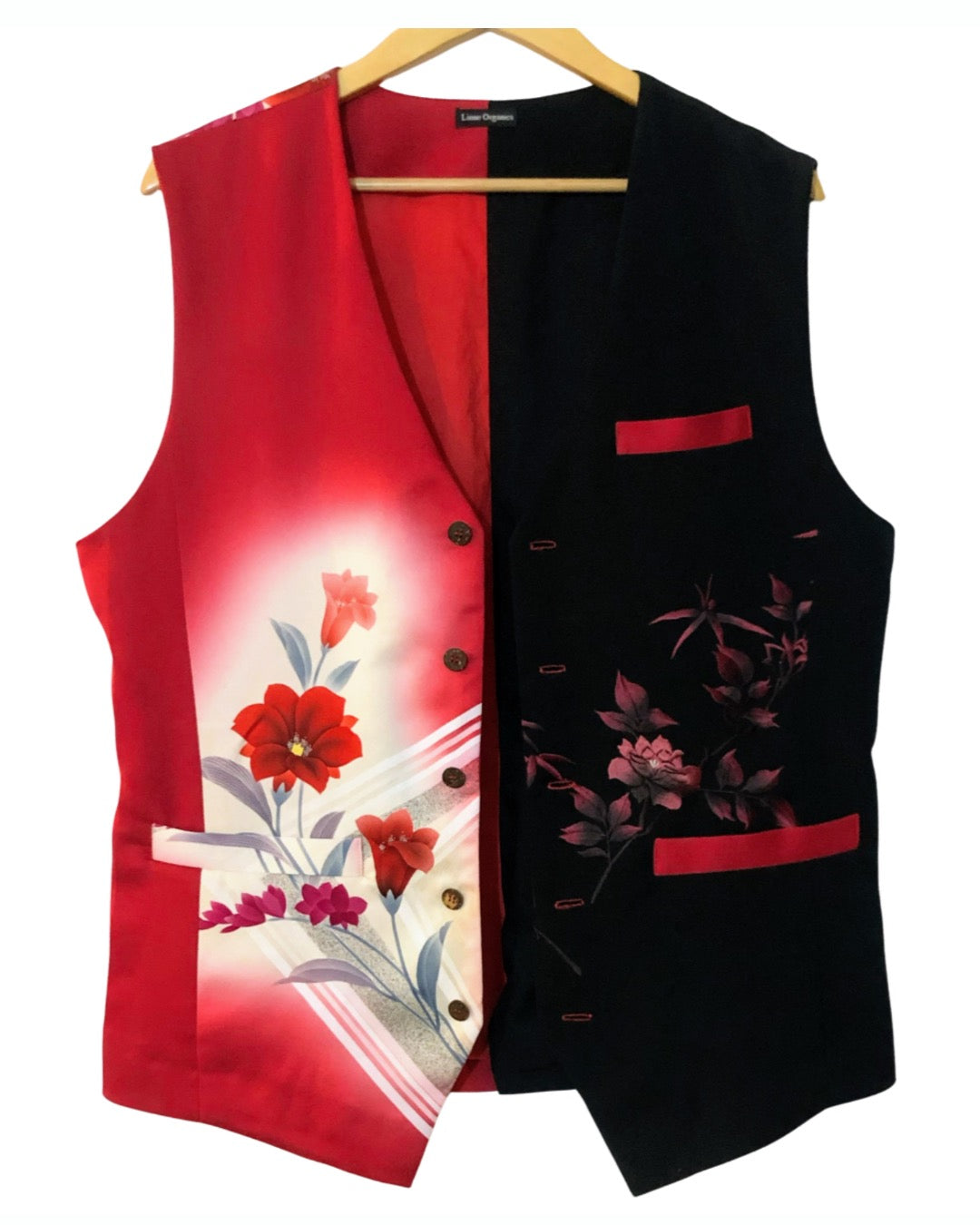 TATZU 着物リメイク ツートンフローラル アシンメトリージレ / Remade Kimono Two-Tone Floral Asymmetry Gilet
