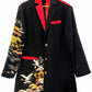TATZU 黒留袖リメイク ノッチドラペルカラー バイカラー ジャケット｜Scarlet Divide Crane / Remade Black Tomesode Kimono Notch Lapel Collar Bi-color Jacket