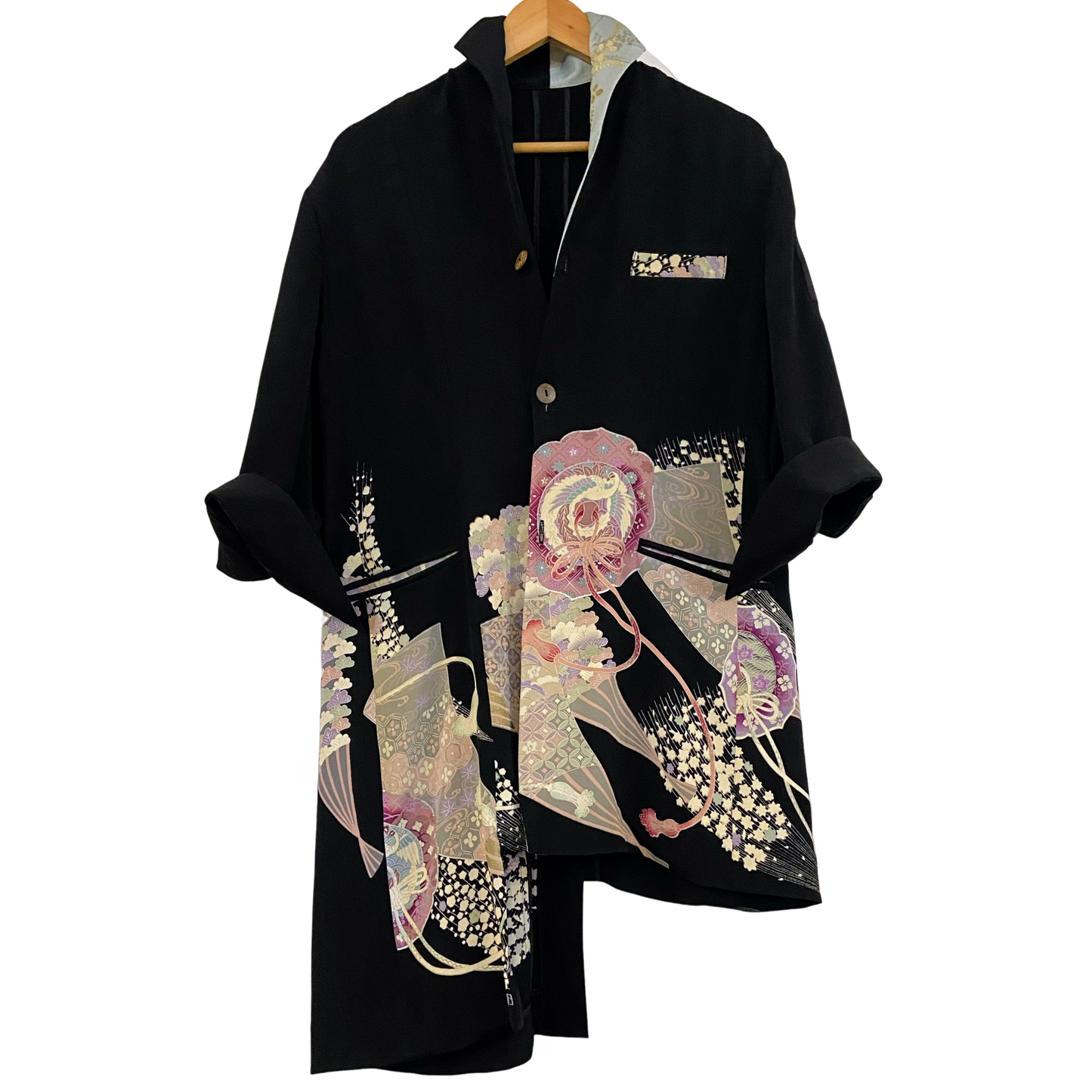 TATZU 黒留袖リメイク スタンドカラー アシンメトリーロングジャケット - Edition II / Remade Kurotomesode Stand Collar Asymmetry Long Jacket