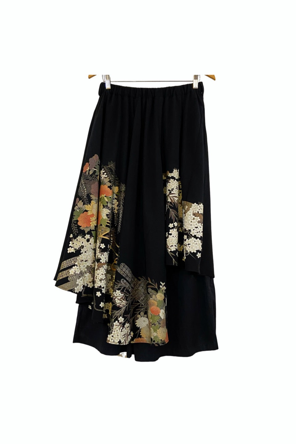 TATZU 黒留袖リメイク アシンメトリー ドレープレイヤード スカート＆パンツ / Remade Kurotomesode Asymmetric Draped Layered Skirt & Pants | Made to Order