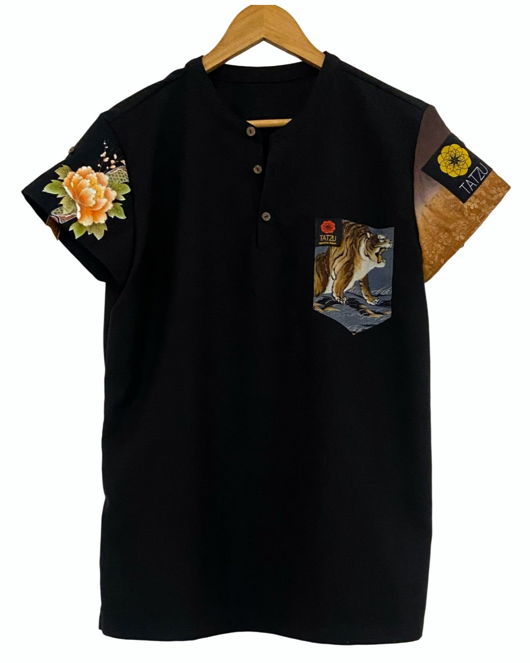 TATZU 着物リメイク ヘンリーネック Tシャツ / Remade Kimono Henry Neck TShirt