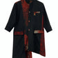 TATZU 着物リメイク スタンドカラー アシンメトリー バイカラー ロングジャケット｜Crimson Static Obsidian / Remade Kimono Stand Collar Asymmetry Bi-Color Long Jacket