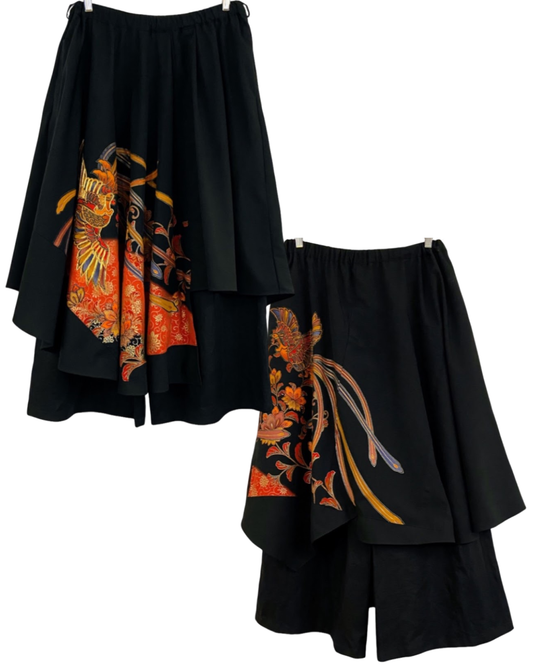 Asymmetric Draped Layered Wide Skirt with Pants | Made-to-Order | Remade Vintage Kimono
