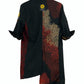 TATZU 着物リメイク スタンドカラー アシンメトリー バイカラー ロングジャケット｜Crimson Static Obsidian / Remade Kimono Stand Collar Asymmetry Bi-Color Long Jacket