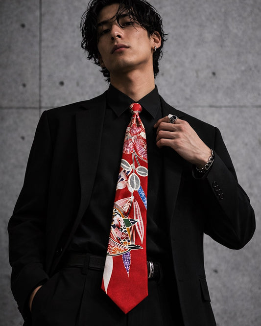 TATZU Remade Shichigo-San Kimono Necktie｜Crimson Festival Legacy