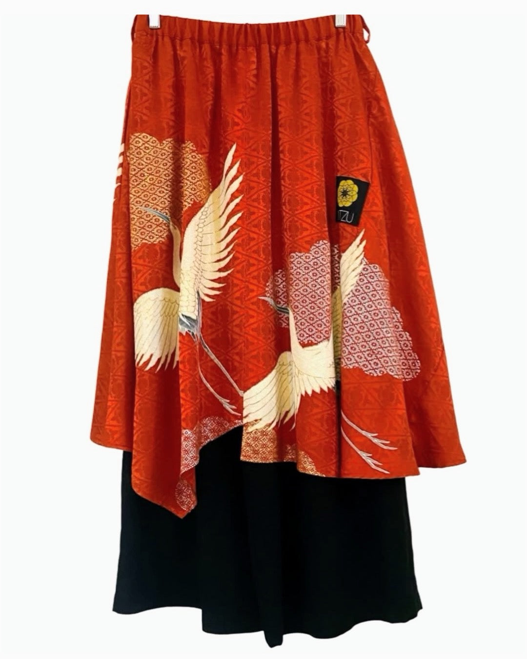 NEO SAMURAI Asymmetric Drape Skirt Pants | Vermilion × Cranes
