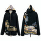 TATZU Remade Black Tomesode Kimono Zipper Hoodie｜Midnight Pine Reverie