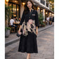 TATZU Remade Black Tomesode Kimono Stand Collar Asymmetry Long Jacket｜Velvet Bloom Obsidian