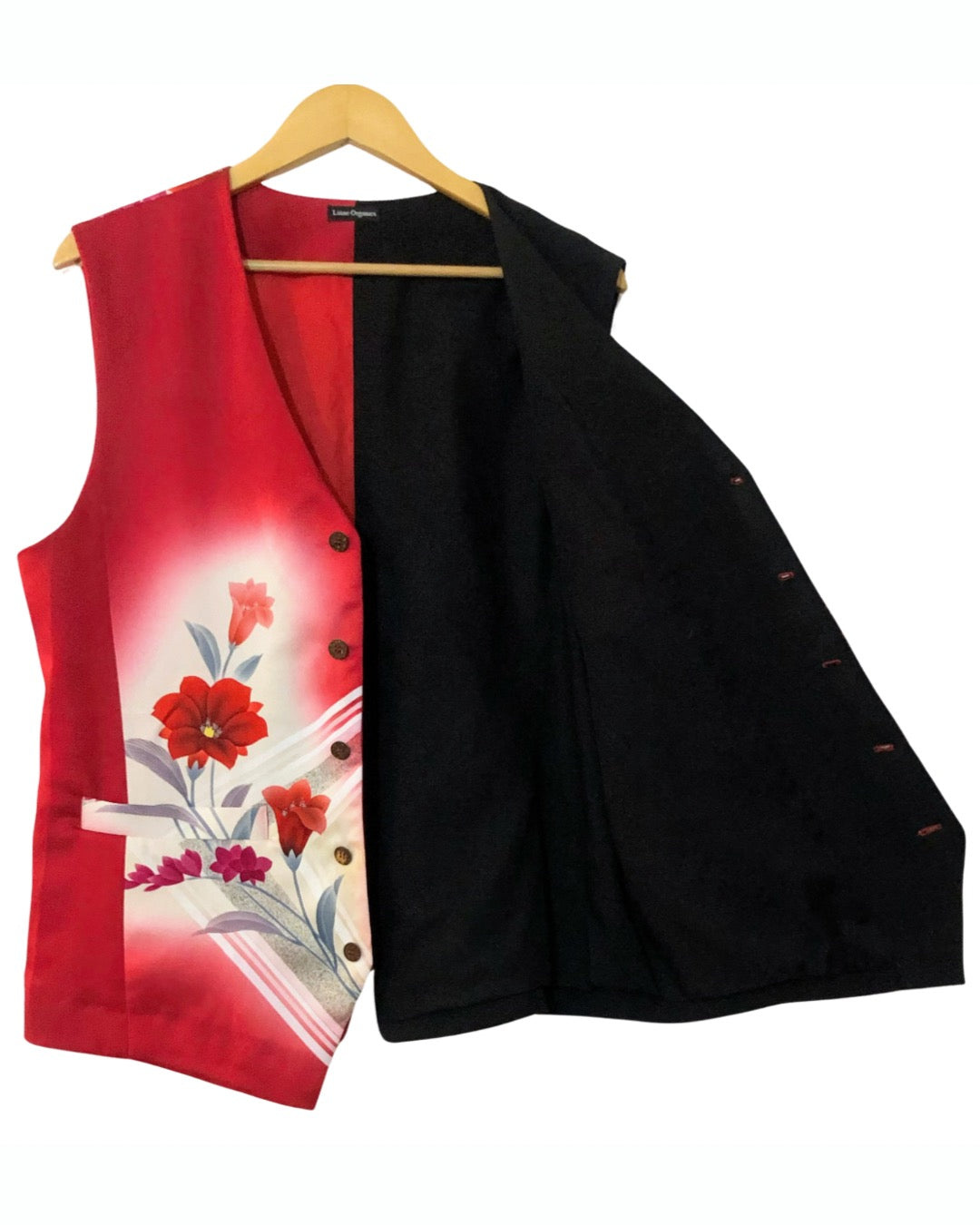 TATZU 着物リメイク ツートンフローラル アシンメトリージレ / Remade Kimono Two-Tone Floral Asymmetry Gilet