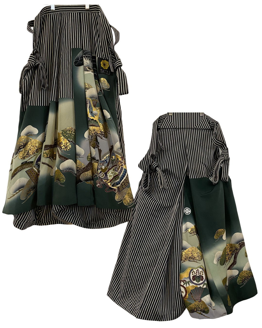TATZU 着物リメイク パッチワーク ストライプ袴 / Remade Kurotomesode Patchwork Stripe Hakama