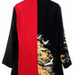 TATZU 黒留袖リメイク ノッチドラペルカラー バイカラー ジャケット｜Scarlet Divide Crane / Remade Black Tomesode Kimono Notch Lapel Collar Bi-color Jacket