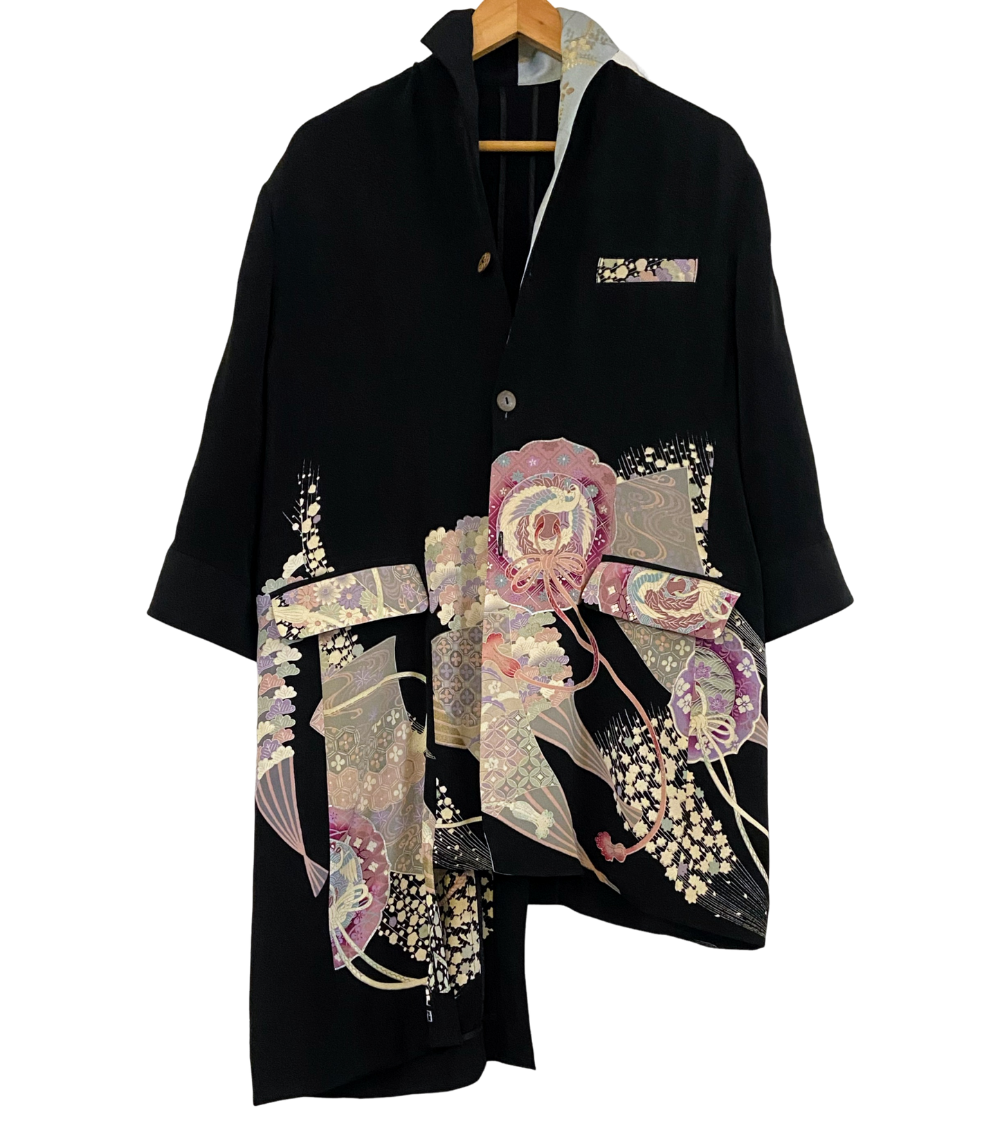 TATZU 黒留袖リメイク スタンドカラー アシンメトリーロングジャケット - Edition II / Remade Kurotomesode Stand Collar Asymmetry Long Jacket