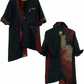 TATZU 着物リメイク スタンドカラー アシンメトリー バイカラー ロングジャケット｜Crimson Static Obsidian / Remade Kimono Stand Collar Asymmetry Bi-Color Long Jacket