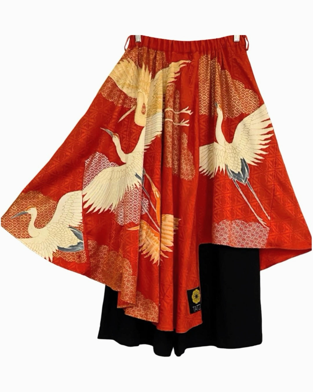 NEO SAMURAI Asymmetric Drape Skirt Pants | Vermilion × Cranes