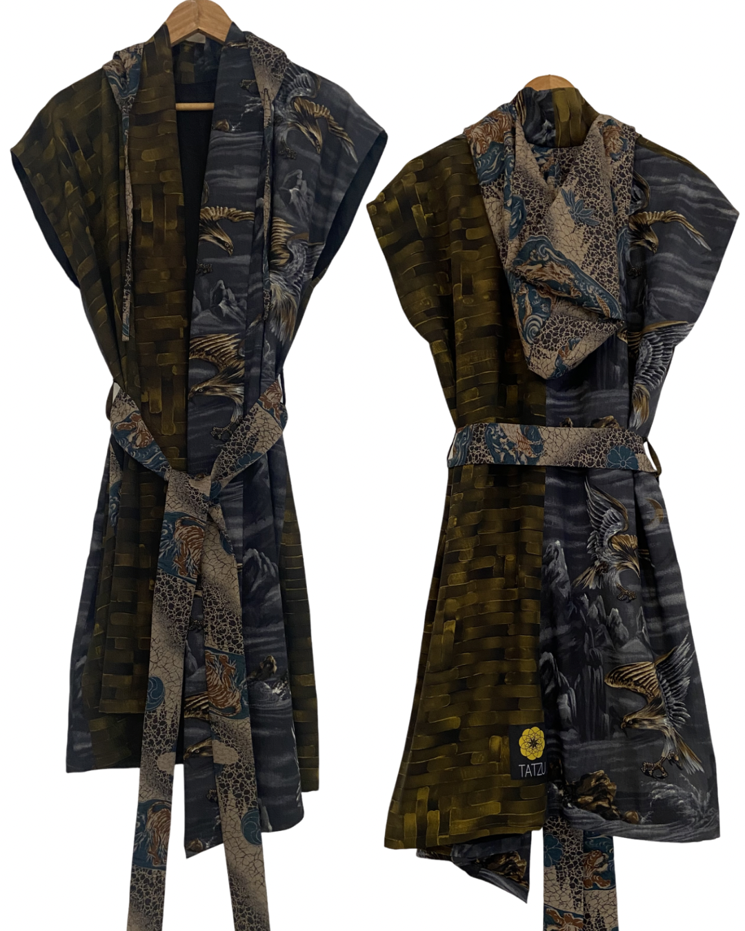 TATZU 着物リメイク アシンメトリー ガウンパーカー｜Shadow Eagle / Remade Kimono Asymmetry Gown Hoodie